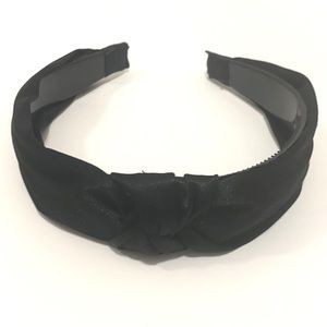 Black Satin Headband Top Knot Pearl Accents